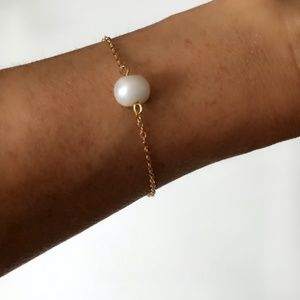 Dainty Silver Pearl Chain Bracelet (1776)
